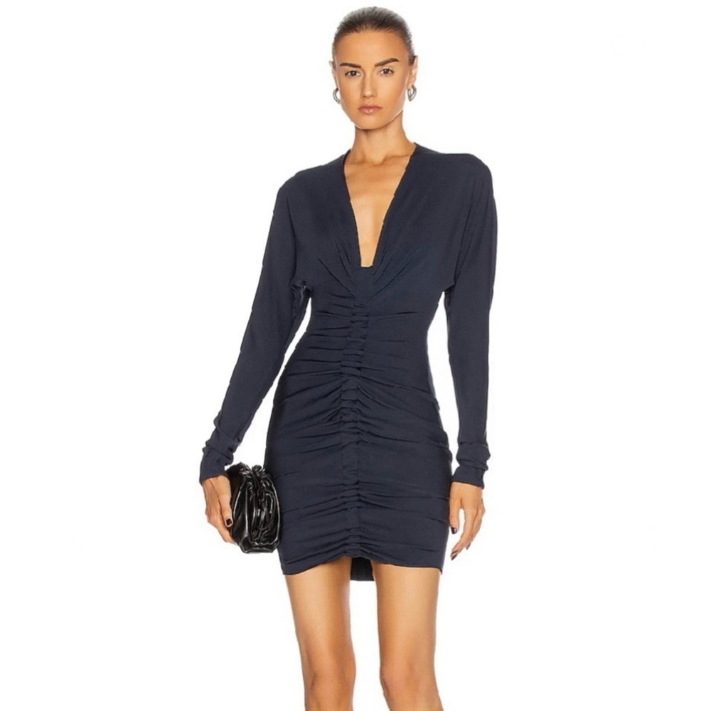 NEW CUSHNIE REVOLVE NAVY RUCHED LONG SLEEVE MINI DRESS